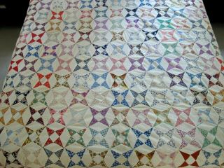 Outstanding Vintage Feed Sack Hand Sewn Worlds Without End Quilt Top; 86 " X 82 "