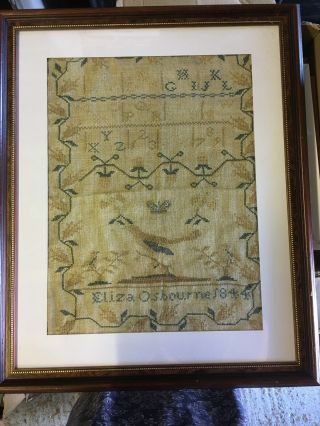 Antique Victorian Cross Stitch Sampler Dated 1844,  By Eliza Osbourne
