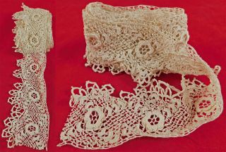Vintage Victorian Antique Handmade White Irish Crochet Lace Dress Trim 2 Yards