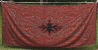 Long Elephant Size Antique Victorian 60x124 Jacquard Loomed Wool Paisley Nr