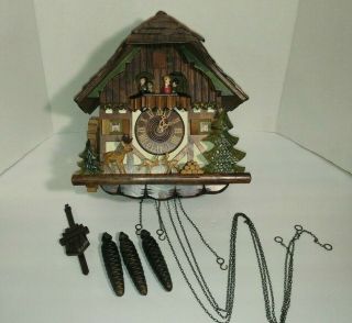 Vintage Chalet Cuckoo Clock/animated Deer Water Wheel Edelweiss Parts