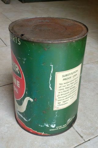 Vintage SINCLAIR OPALINE Pennsylvania 5 Quart Motor Oil Tin Can 2