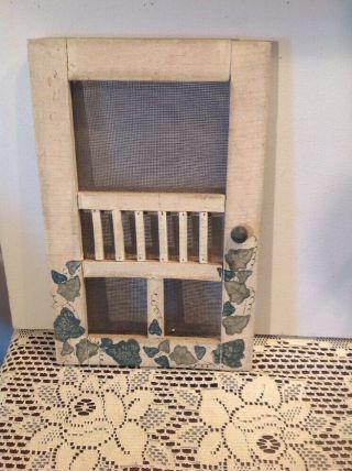 Vintage Miniature 14 " X 9 " Painted Wood Screen Door Wall Hanging Hand Crafted