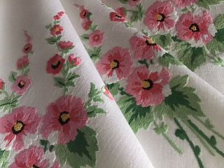 Gorgeous Vintage Linen Hand Embroidered Tablecloth Pink Blossomed Florals