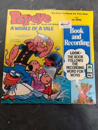 Vintage Popeye The Sailor Man A Whale Of A Tale 45 Rpm Book And Recording