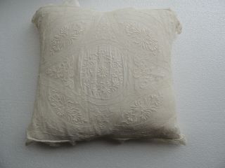Antique Victorian Pillow Case Tambour Embroidered Net Lace Square