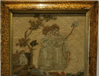 SMALL MID/LATE 19TH CENTURY NEEDLEPOINT OF TWO GIRLS WITH A BIRD - c.  1870 2