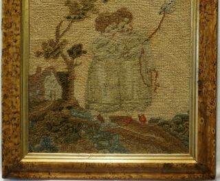 SMALL MID/LATE 19TH CENTURY NEEDLEPOINT OF TWO GIRLS WITH A BIRD - c.  1870 3