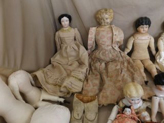 Huge Antique Vintage Modern China Dolls Germany ? Blond Kid Leather Parts Bodies 3