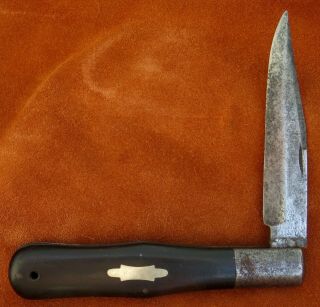 Vintage Antique Folding Pocket Knife Thomaston Conn Hunter Ebony Big 1887 - 1930