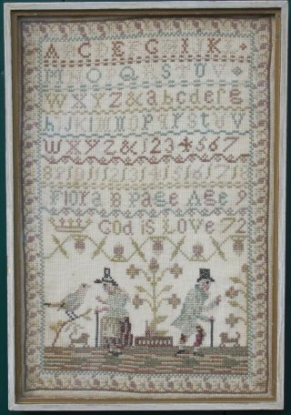 Small Antique Needlework Sampler By Flora B.  Page 1872
