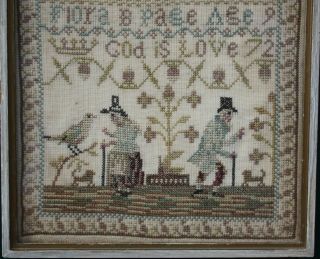 Small ANTIQUE NEEDLEWORK SAMPLER by FLORA B.  PAGE 1872 2