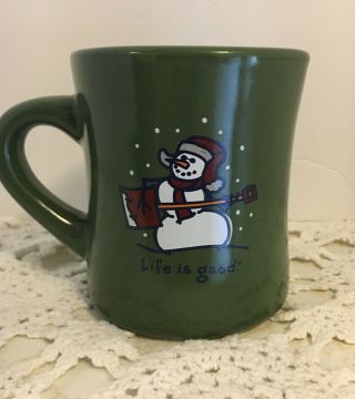 Life Is Good Mug Snowman With Shovel Green