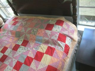 Vintage Feed Sack Hand Pieced PINWHEEL FOUR PATCH Quilt TOP; 86 