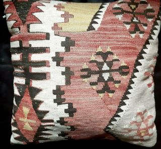 Antique Kilim Pillow Cover Wool Turkish Tribal Flat Weave Woven Textile
