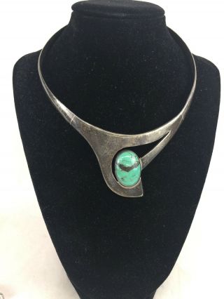 Vintage Navajo Sterling Silver Turquoise Choker Collar Necklace T6