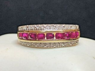 Vintage Estate 14k Gold Diamond & Ruby Band Wedding Ring Designer Signed Jst