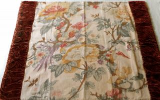 Antique French Bird Chinoisoire Floral & Velvet Fabric Pillow Yellow Lavender