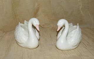 Fitz And Floyd Swan Candle Holders Pair Cream Pink Bills