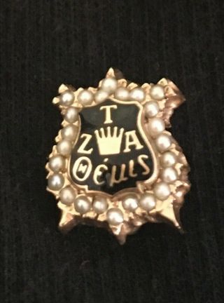Vintage Zeta Tau Alpha Sorority Member Pin Badge W/ Seed Pearls