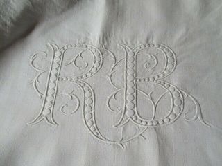 Delightful Antique French Pure Linen Sheet Embroidered Scallops v.  large Monogram 3