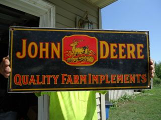 Large Old Vintage 1934 John Deere Quality Farm Implements Porcelain Tractor Sign