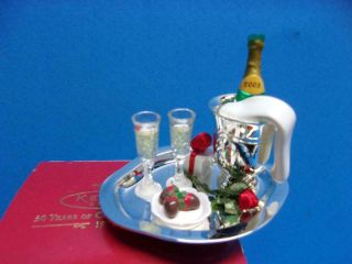 Hallmark 2003 Our First Christmas Ornament Silver Plated Tray Champagne Fruit
