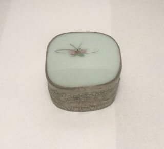 Small Square Rounded Trinket Box With Dragonfly Design Enamel Top