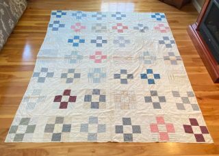 Antique Handmade Quilt – Multi Color Patches - England Aafa 94” X 77”