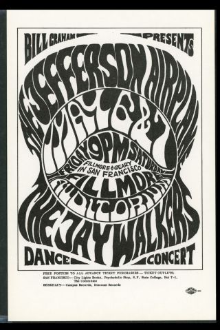 1966 Jefferson Airplane/the Jaywalkers Bg - 5 Vintage Handbill - Fillmore