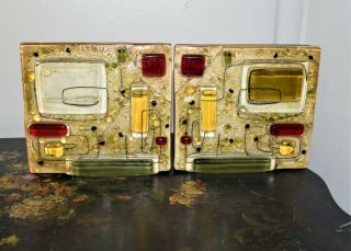 Art Deco Book Ends Mosaic Glass On Wooden Vintage Circa 40s Arts And Crafts.