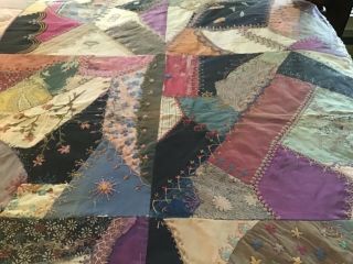 Spectacular Antique Handmade Crazy Quilt Top Signed And Dated
