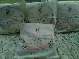 Vintage Embroidered Crinoline Lady Cottage Flowers Cushion Cover X4