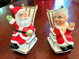 Vtg Lefton Mr.  Mrs.  Santa Claus Salt Pepper Shakers Porcelan Rocking Chairs