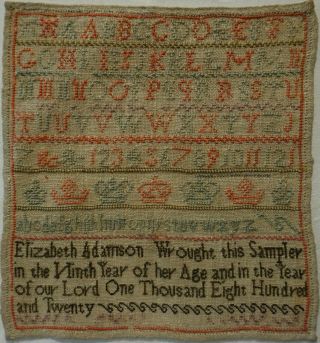 Small Early 19th Century Alphabet Sampler By Elizabeth Adamson Aged 9 - 1820