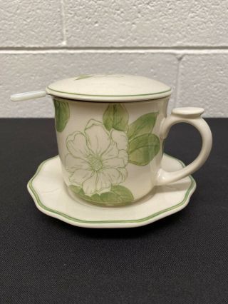 Andrea By Sadek Tea Cup / Mug W/ Lid & Removable Strainer / Infuser Saucer Set