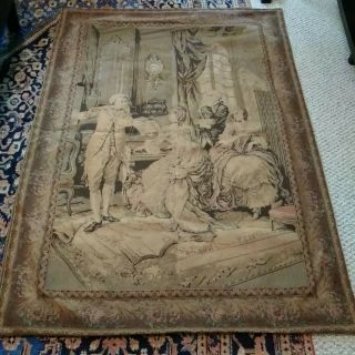 Large Vintage Tapestry Wall Hanging - Music Parlor Scene,  48.  5 By 67.  5 Inches