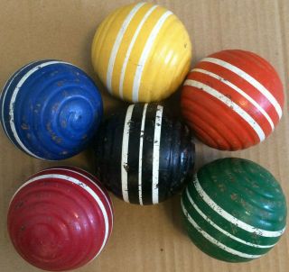 Vintage Wood Croquet Set With Rack 6 Mallets 6 Balls 9 Wickets 2 Stakes antique 2
