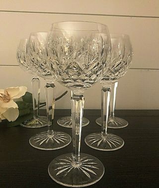 Vintage Set Of 6 Waterford Crystal Lismore Wine Hock Glasses - Pristine