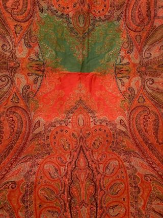 Antique Kashmir Paisley Shawl with Dual Coral Center,  19th C (125” X 61”) 3