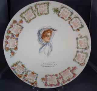 1909 Calendar Plate Porcelain Lady Center Adv Store Williamburg,  Ks 10 " Good