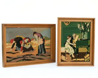 Vintage 1930 - 50s A Oak Framed Wool Embroidery/tapestry