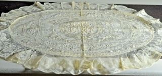 Antique Handmade Normandy Lace Oval Pillow Cover Sham Vv357