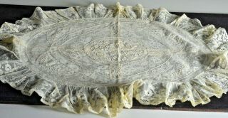Antique Handmade Normandy Lace Pillow Sham Oval Pillow Case Vv358