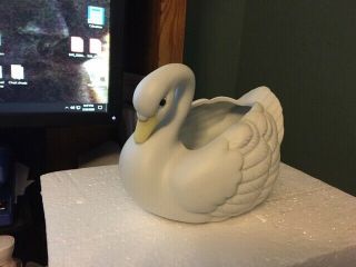 Homco White Swan Planter 1402 Home Interiors Ceramic Porcelain Bisque Cygnet