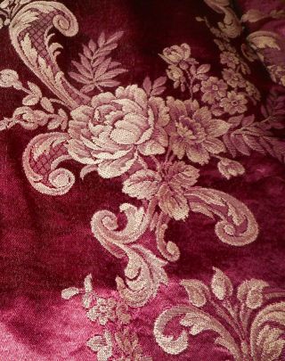 Rsvd Antique Vtg.  Romantic Boudoir Floral Roses Satin Damask Fabric Merlot