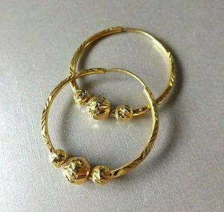 Vintage Fine 18k Yellow Gold Etched Hoop Earrings,  Girl Teenager Woman 2