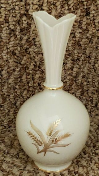 " Rare " - - 8 " - - Vintage Lenox Rose 8 " Bud Vase - Wheat Design - 24k Gold Trim