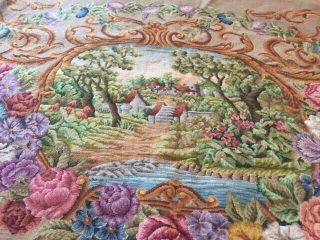 Antique French Needlepoint Tapestry.  Elegant Floral Still Life.  19th Century.