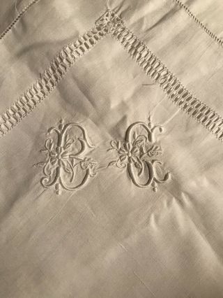 Antique French Linen Pillowcase With Monogram “b.  G” - Read Descrip.